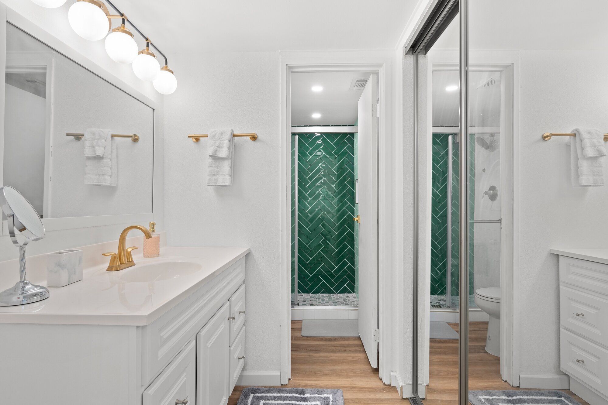 Night view of turquoise pool with lighting